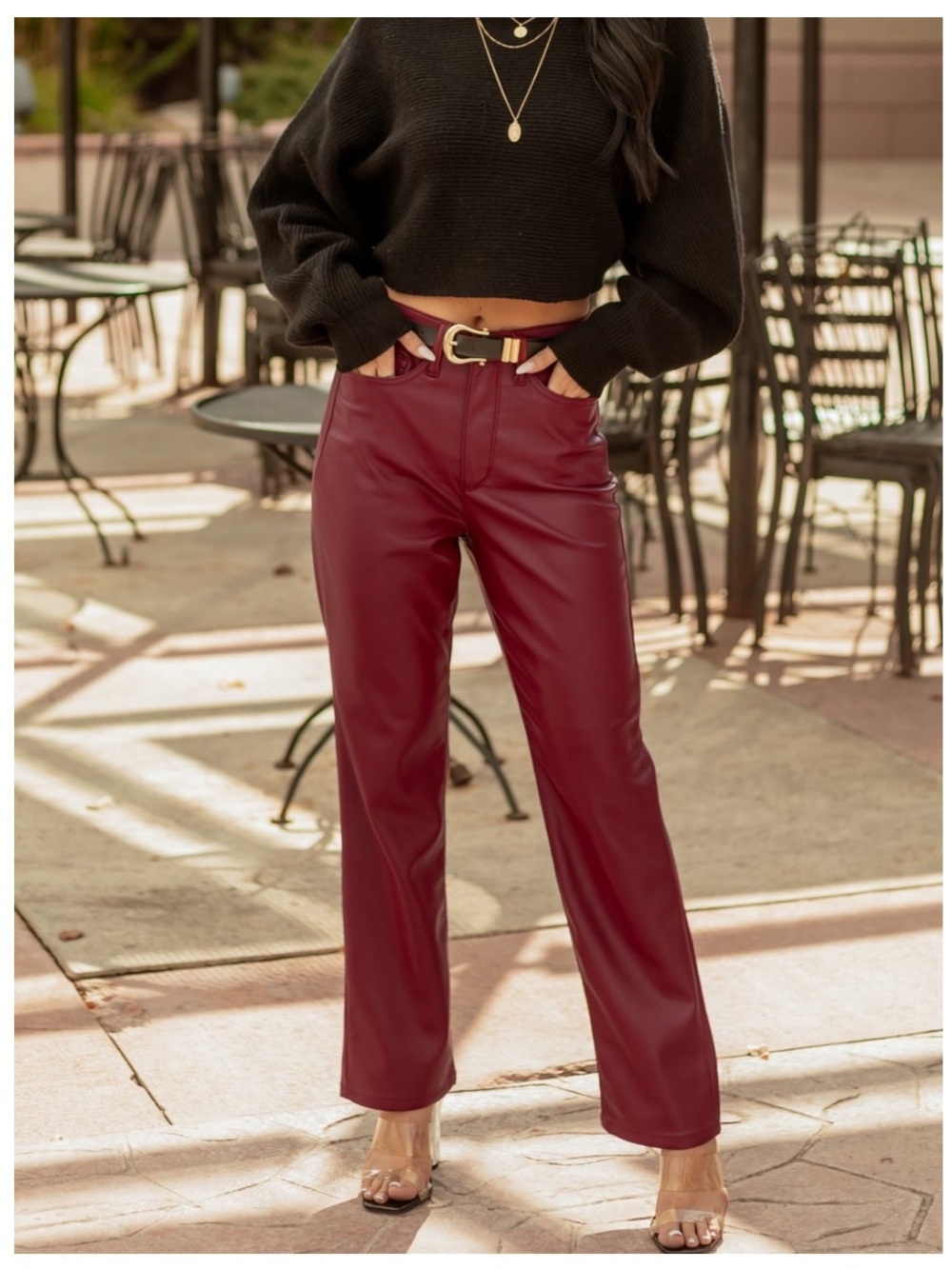 NWT JUDY BLUE Faux Leather Tummy
Control Straight Leg Pants in Burgundy